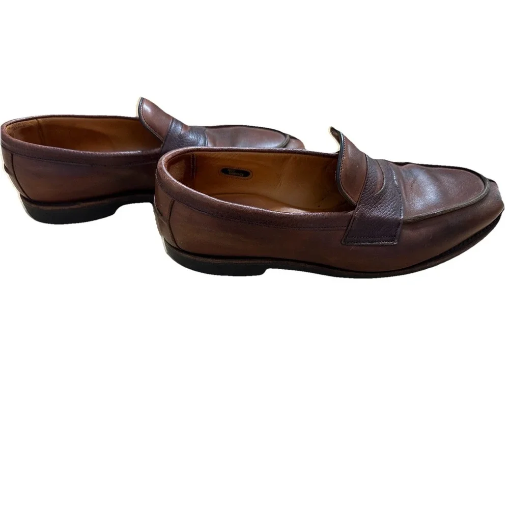 Allen Edmonds Breton Penny Loafers Mens 10 D Brown Two Tone Leather Shoes USA